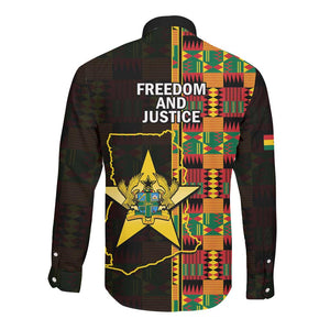 Afro Ghana Independence Day Long Sleeve Button Shirt Ghanaian 1957 Kente Pattern