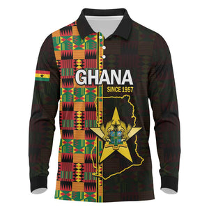 Afro Ghana Independence Day Long Sleeve Polo Shirt Ghanaian 1957 Kente Pattern