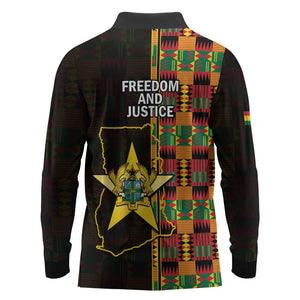 Afro Ghana Independence Day Long Sleeve Polo Shirt Ghanaian 1957 Kente Pattern