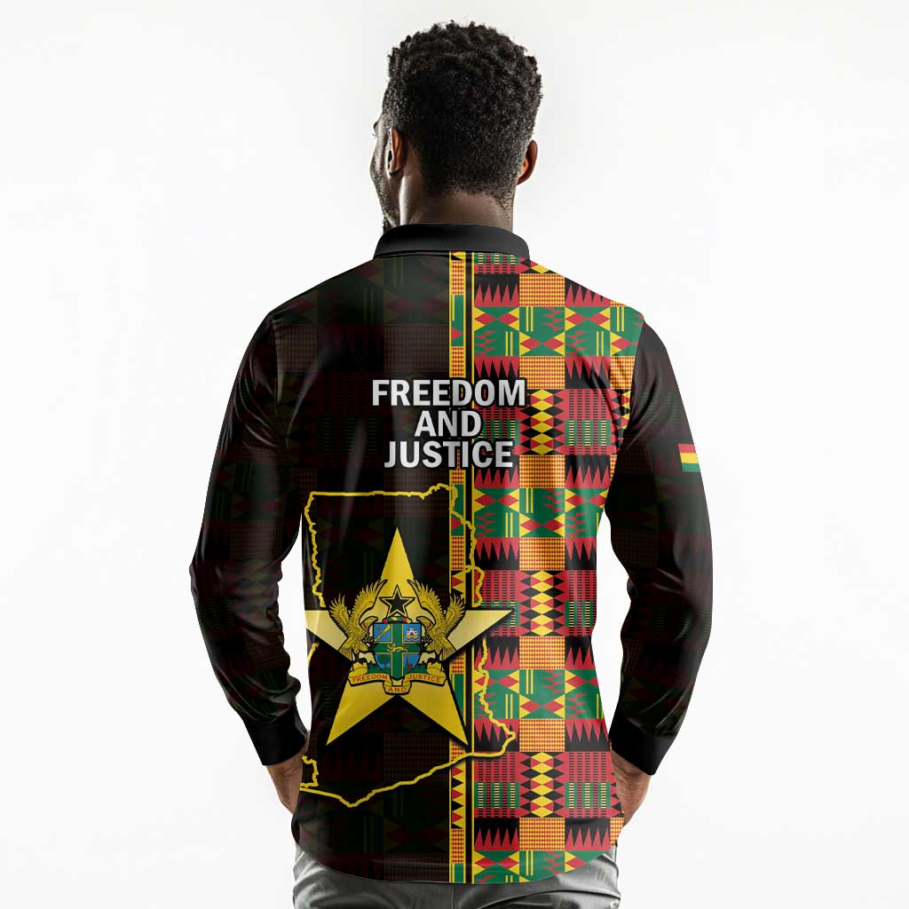 Afro Ghana Independence Day Long Sleeve Polo Shirt Ghanaian 1957 Kente Pattern
