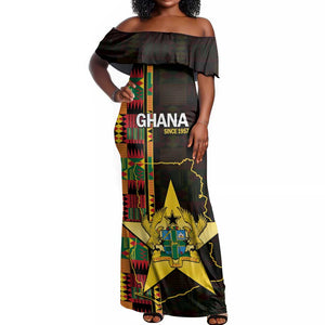 Afro Ghana Independence Day Off Shoulder Maxi Dress Ghanaian 1957 Kente Pattern