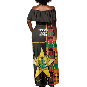 Afro Ghana Independence Day Off Shoulder Maxi Dress Ghanaian 1957 Kente Pattern