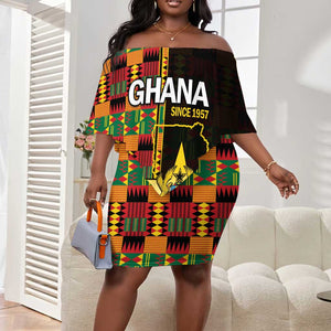 Afro Ghana Independence Day Off Shoulder Short Dress Ghanaian 1957 Kente Pattern