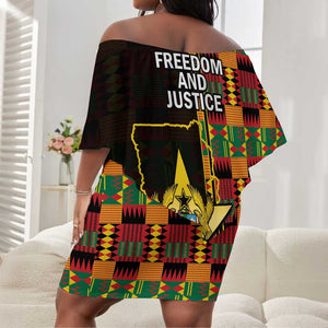 Afro Ghana Independence Day Off Shoulder Short Dress Ghanaian 1957 Kente Pattern