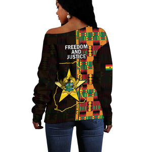 Afro Ghana Independence Day Off Shoulder Sweater Ghanaian 1957 Kente Pattern