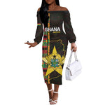 Afro Ghana Independence Day Off The Shoulder Long Sleeve Dress Ghanaian 1957 Kente Pattern