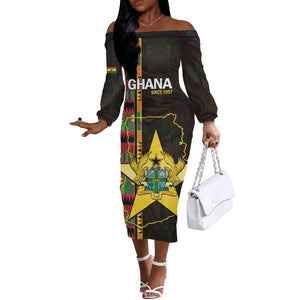 Afro Ghana Independence Day Off The Shoulder Long Sleeve Dress Ghanaian 1957 Kente Pattern