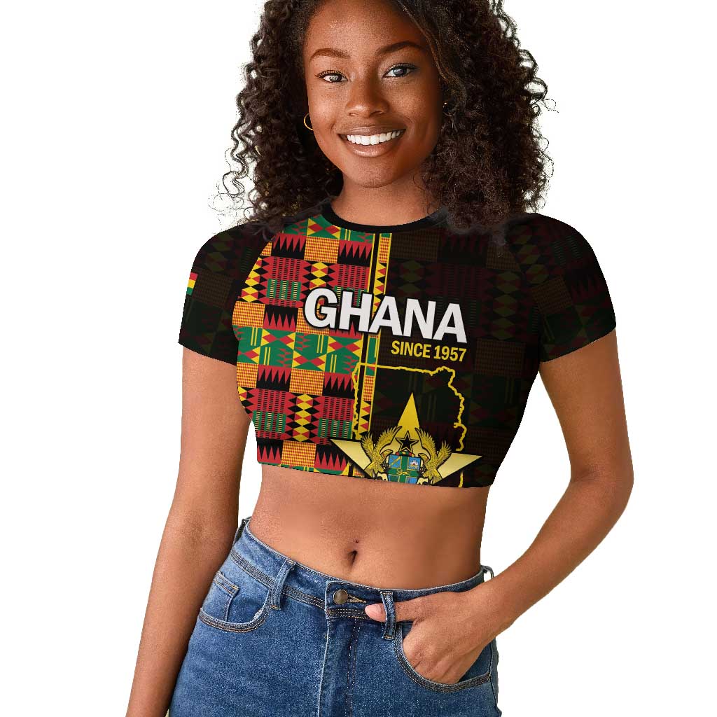 Afro Ghana Independence Day Raglan Cropped T shirt Ghanaian 1957 Kente Pattern