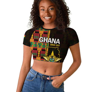 Afro Ghana Independence Day Raglan Cropped T shirt Ghanaian 1957 Kente Pattern