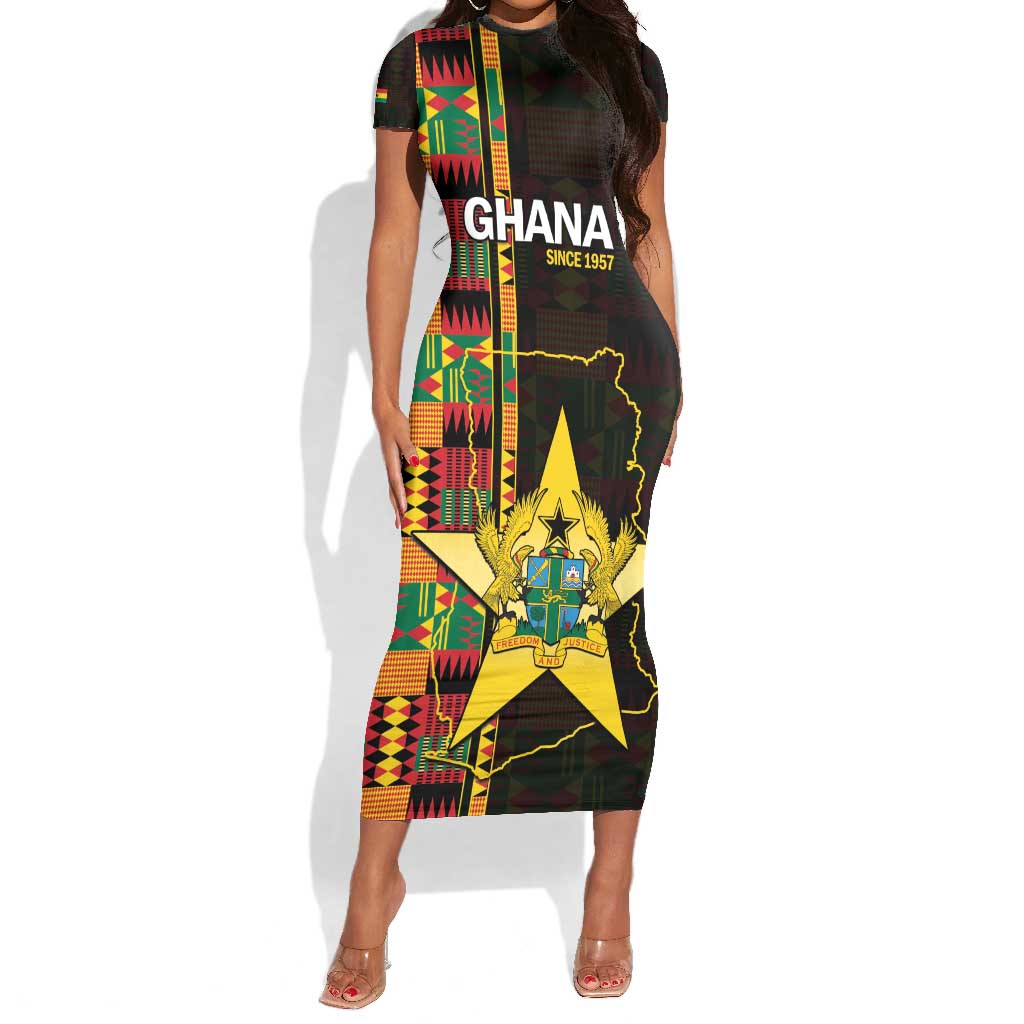 Afro Ghana Independence Day Short Sleeve Bodycon Dress Ghanaian 1957 Kente Pattern LT14