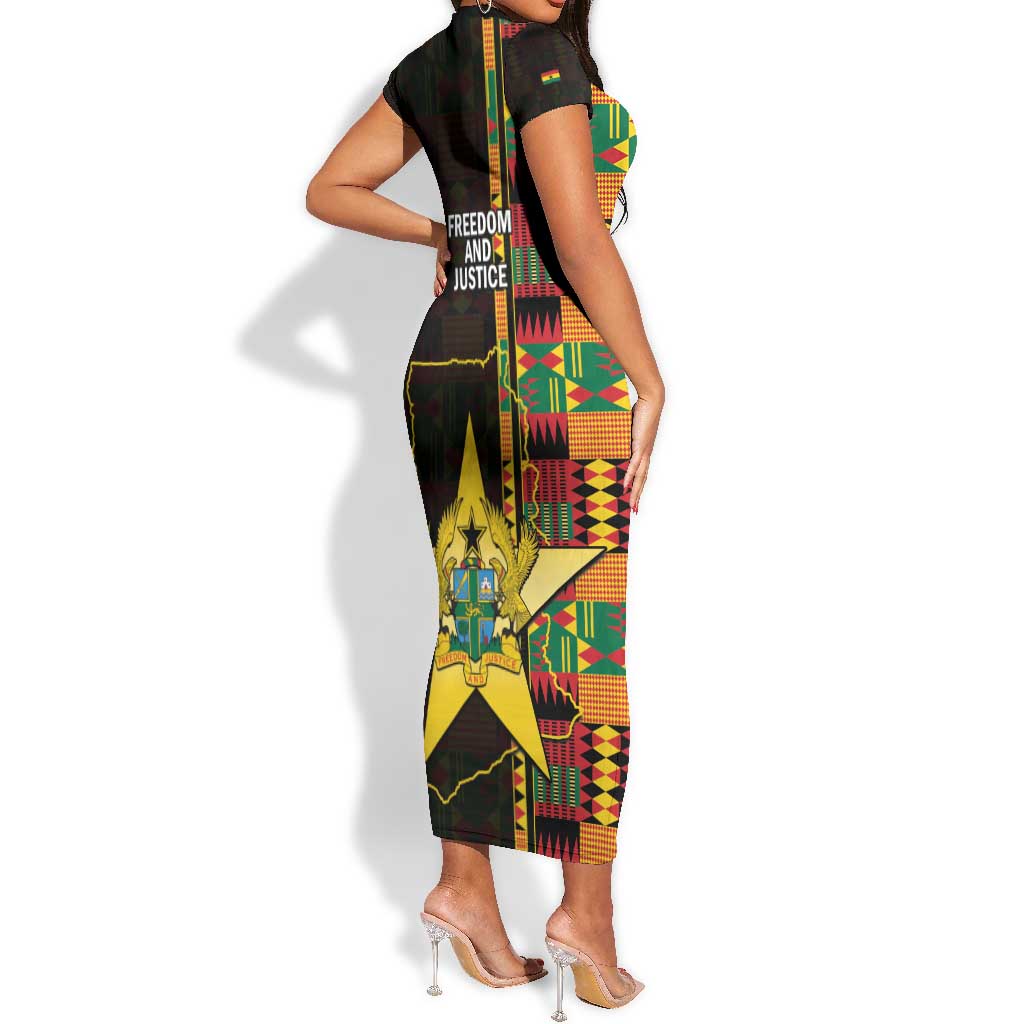 Afro Ghana Independence Day Short Sleeve Bodycon Dress Ghanaian 1957 Kente Pattern LT14