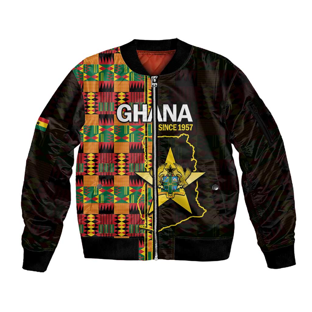 Afro Ghana Independence Day Sleeve Zip Bomber Jacket Ghanaian 1957 Kente Pattern