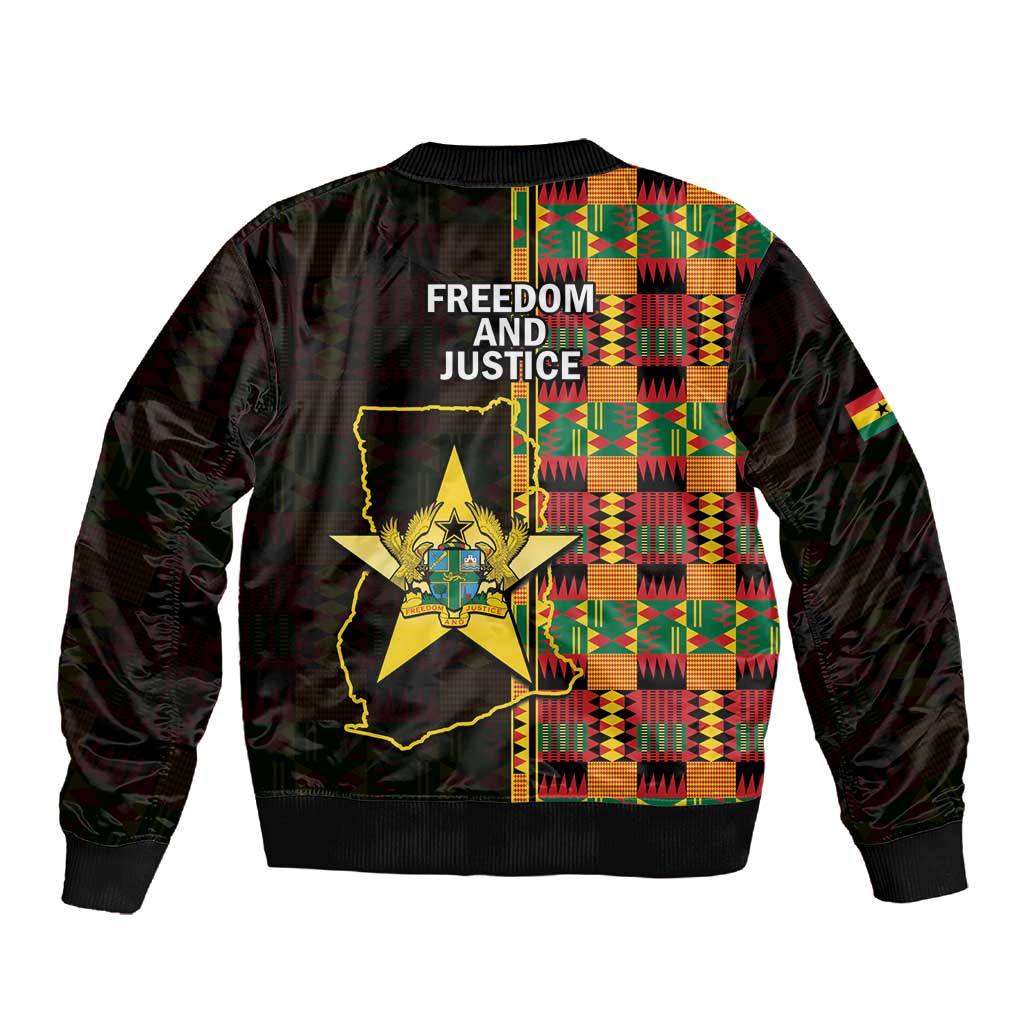 Afro Ghana Independence Day Sleeve Zip Bomber Jacket Ghanaian 1957 Kente Pattern