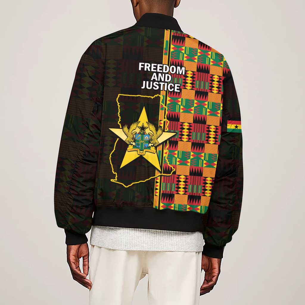 Afro Ghana Independence Day Sleeve Zip Bomber Jacket Ghanaian 1957 Kente Pattern