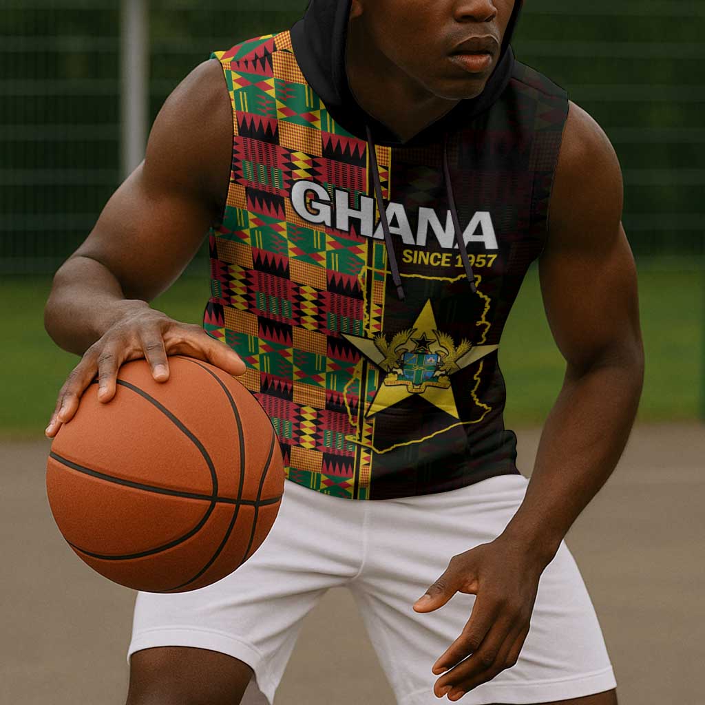 Afro Ghana Independence Day Sleeveless Hoodie Ghanaian 1957 Kente Pattern - African Pride