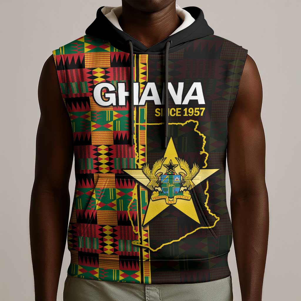 Afro Ghana Independence Day Sleeveless Hoodie Ghanaian 1957 Kente Pattern - African Pride