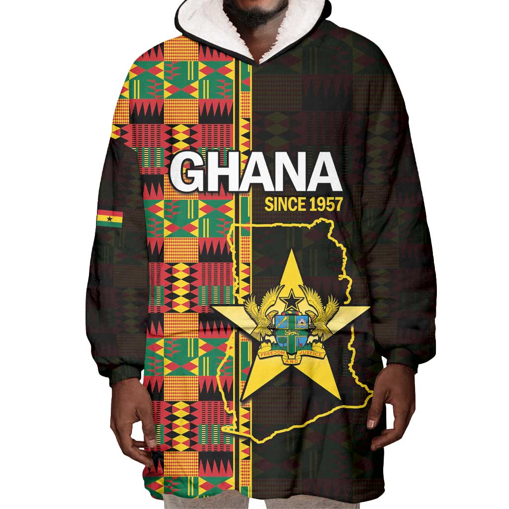 Afro Ghana Independence Day Wearable Blanket Hoodie Ghanaian 1957 Kente Pattern