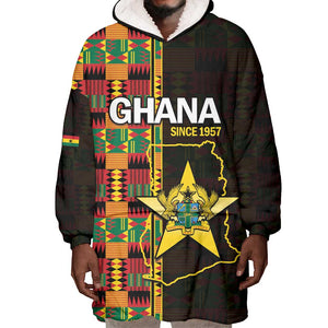 Afro Ghana Independence Day Wearable Blanket Hoodie Ghanaian 1957 Kente Pattern