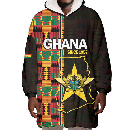 Afro Ghana Independence Day Wearable Blanket Hoodie Ghanaian 1957 Kente Pattern