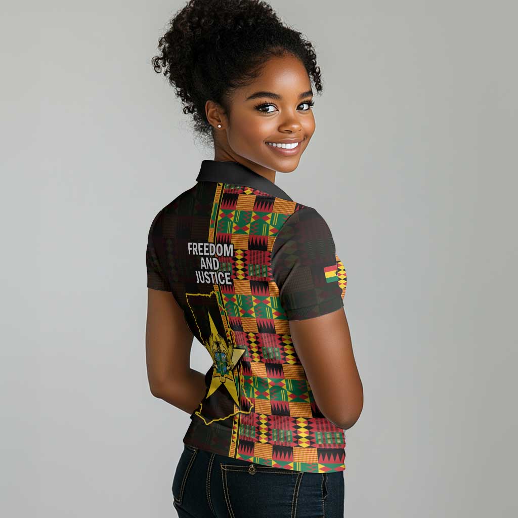 Afro Ghana Independence Day Women Polo Shirt Ghanaian 1957 Kente Pattern