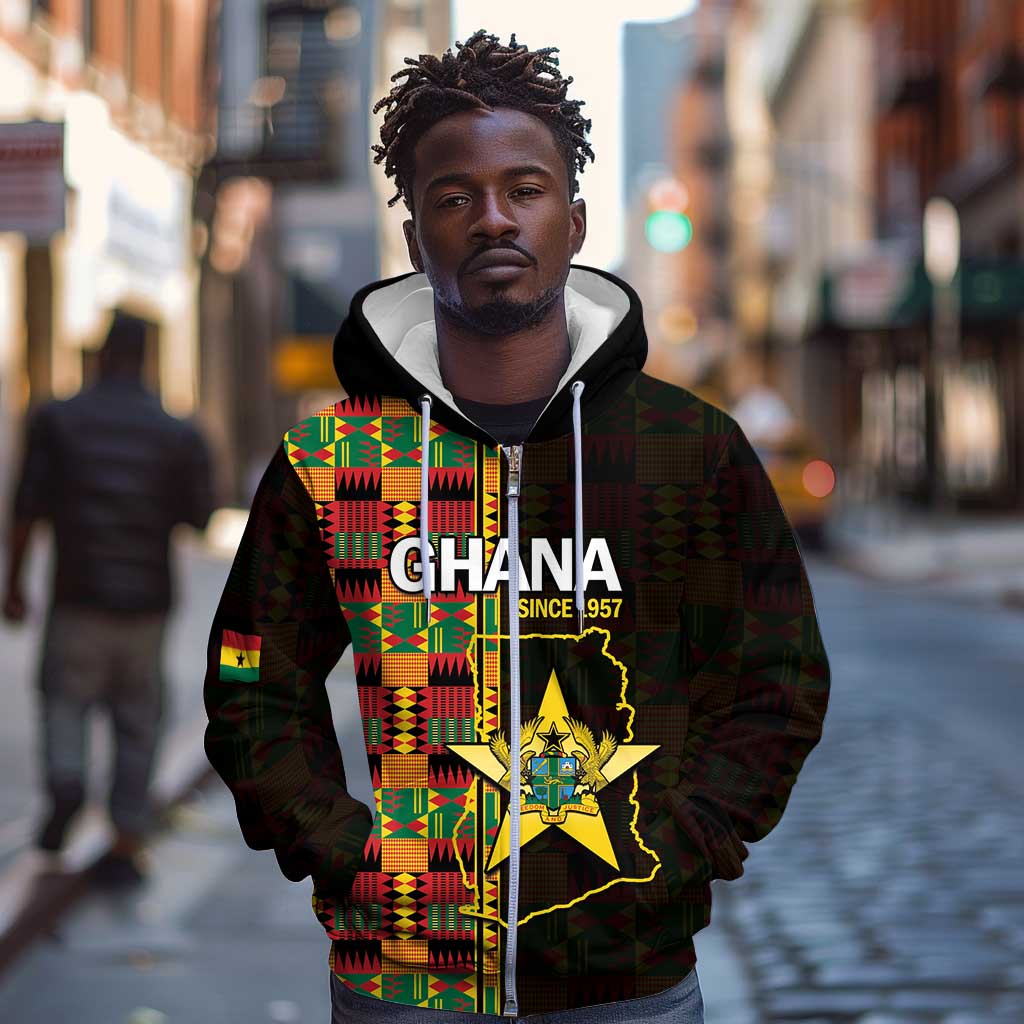 Afro Ghana Independence Day Zip Hoodie Ghanaian 1957 Kente Pattern