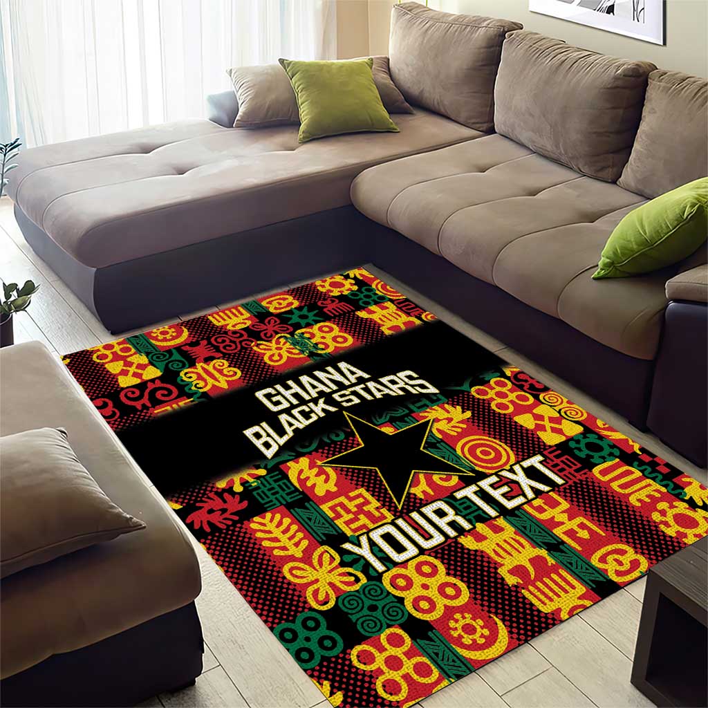 Custom Ghana Black Stars Area Rug Adinkra Pattern - Football Style