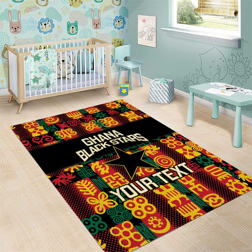 Custom Ghana Black Stars Area Rug Adinkra Pattern - Football Style