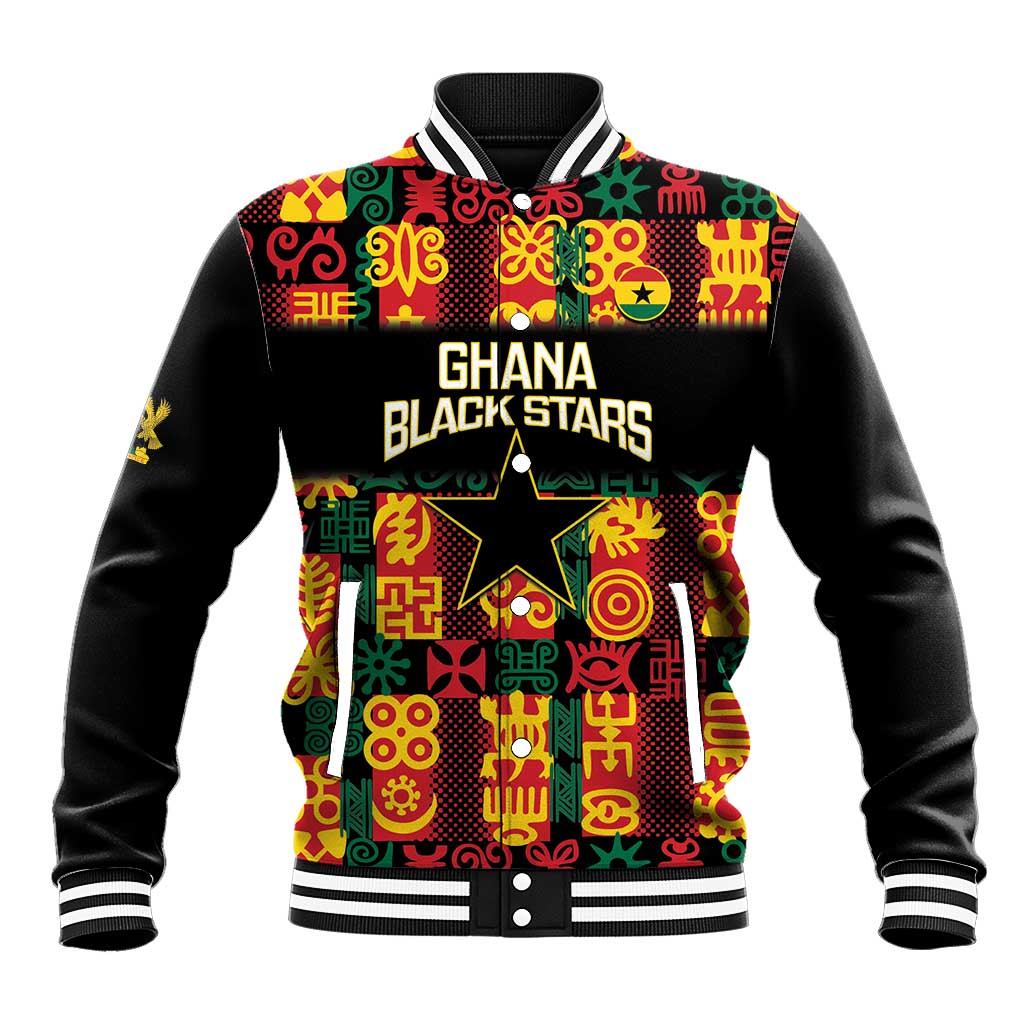 Custom Ghana Black Stars Baseball Jacket Adinkra Pattern - Football Style