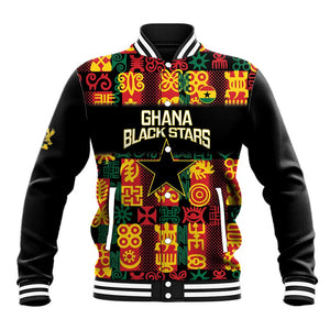 Custom Ghana Black Stars Baseball Jacket Adinkra Pattern - Football Style