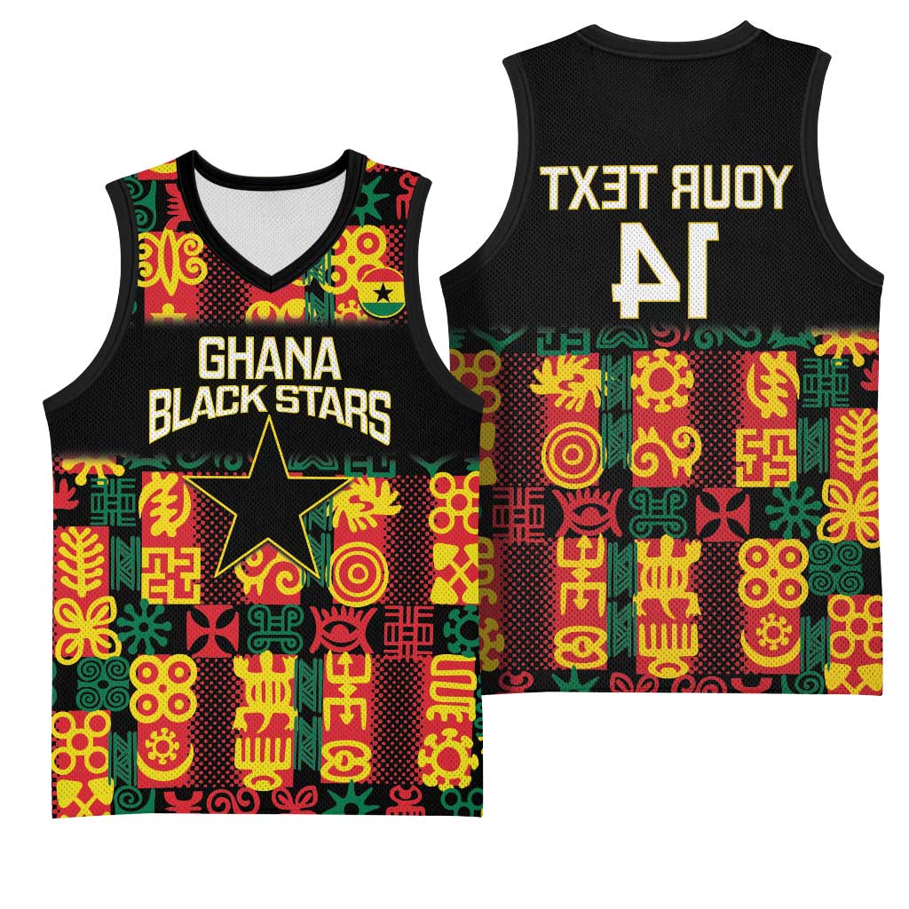 Custom Ghana Black Stars Basketball Jersey Adinkra Pattern - Football Style - African Pride