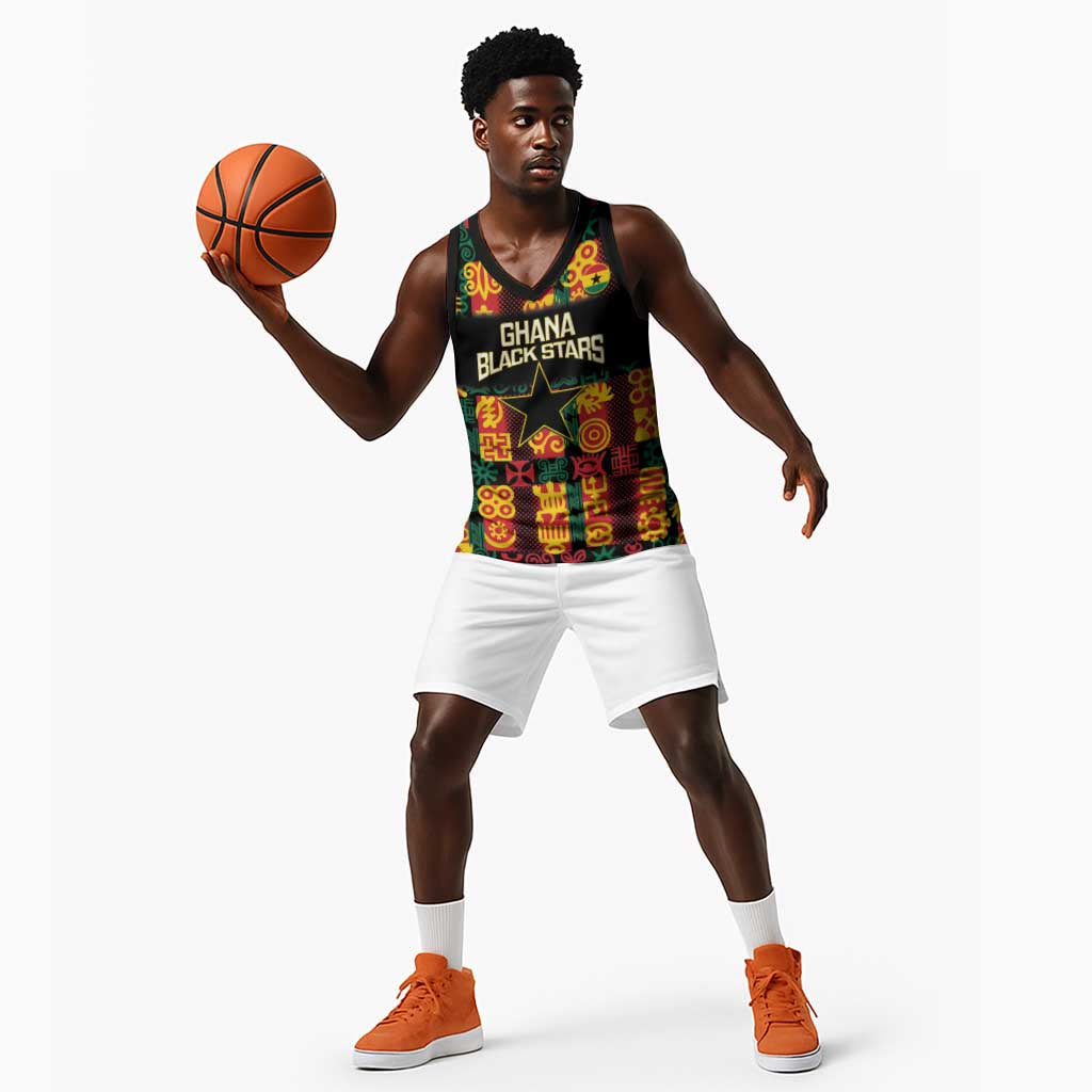 Custom Ghana Black Stars Basketball Jersey Adinkra Pattern - Football Style - African Pride