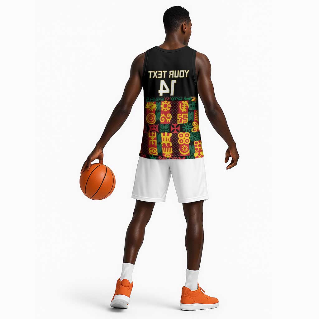 Custom Ghana Black Stars Basketball Jersey Adinkra Pattern - Football Style - African Pride
