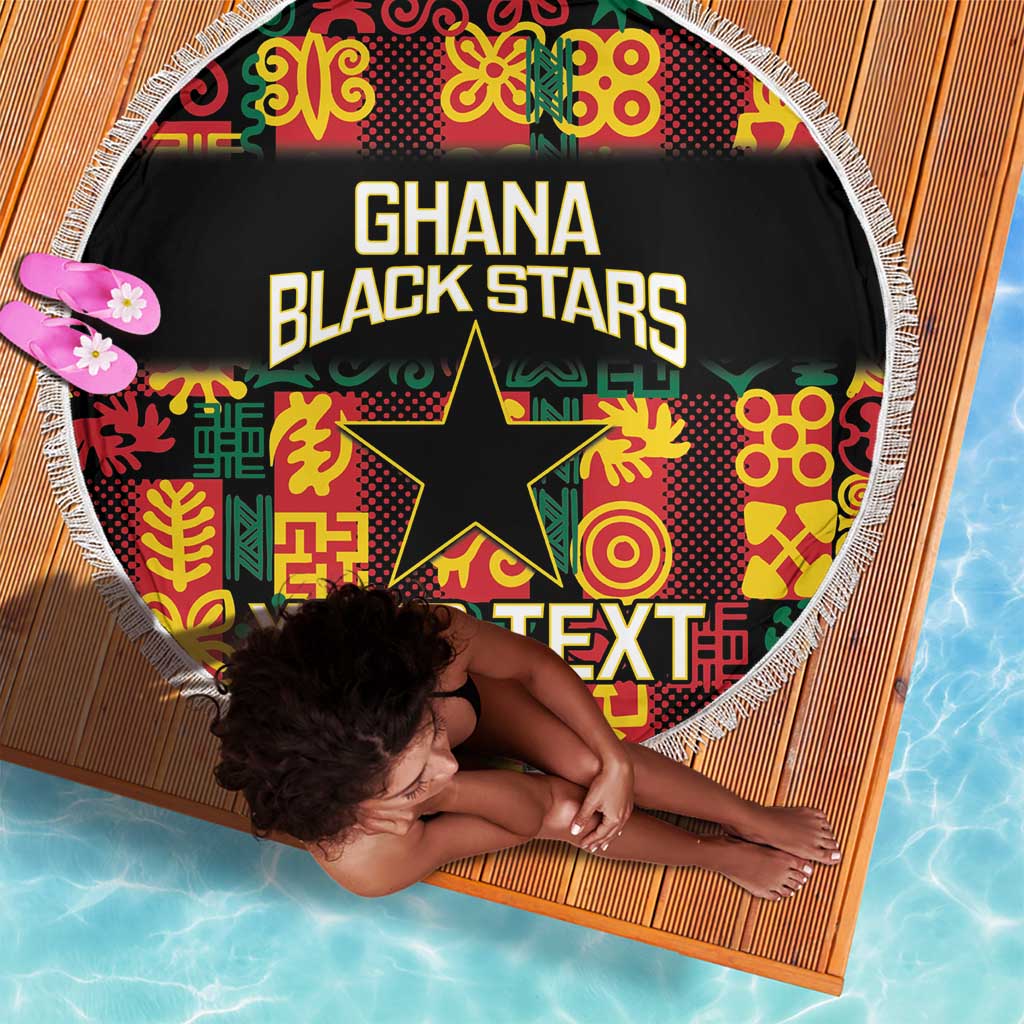 Custom Ghana Black Stars Beach Blanket Adinkra Pattern - Football Style