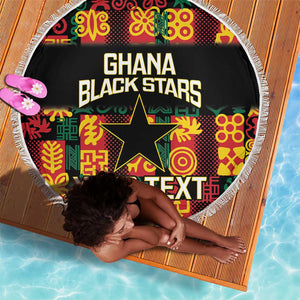 Custom Ghana Black Stars Beach Blanket Adinkra Pattern - Football Style