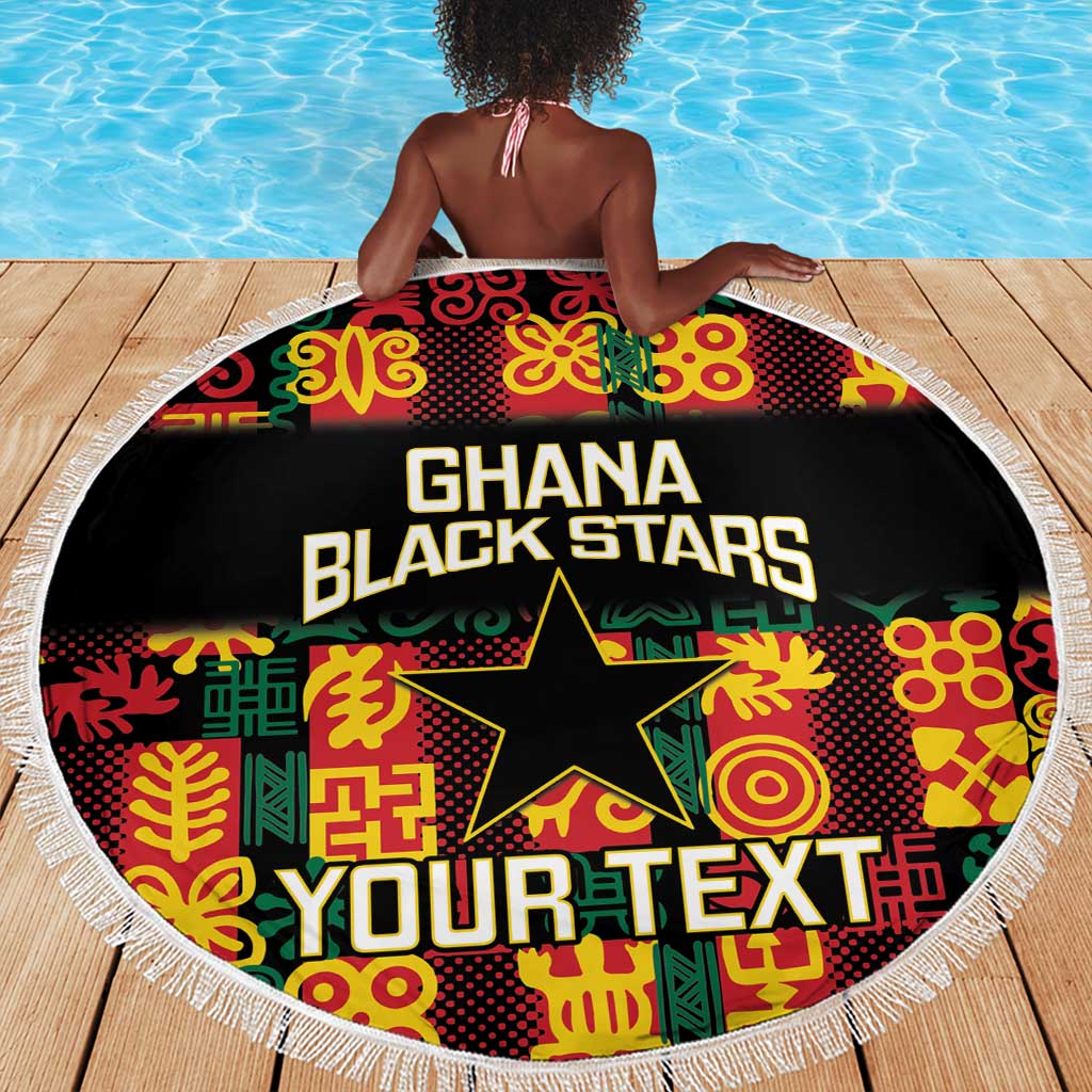 Custom Ghana Black Stars Beach Blanket Adinkra Pattern - Football Style