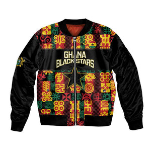 Custom Ghana Black Stars Bomber Jacket Adinkra Pattern - Football Style