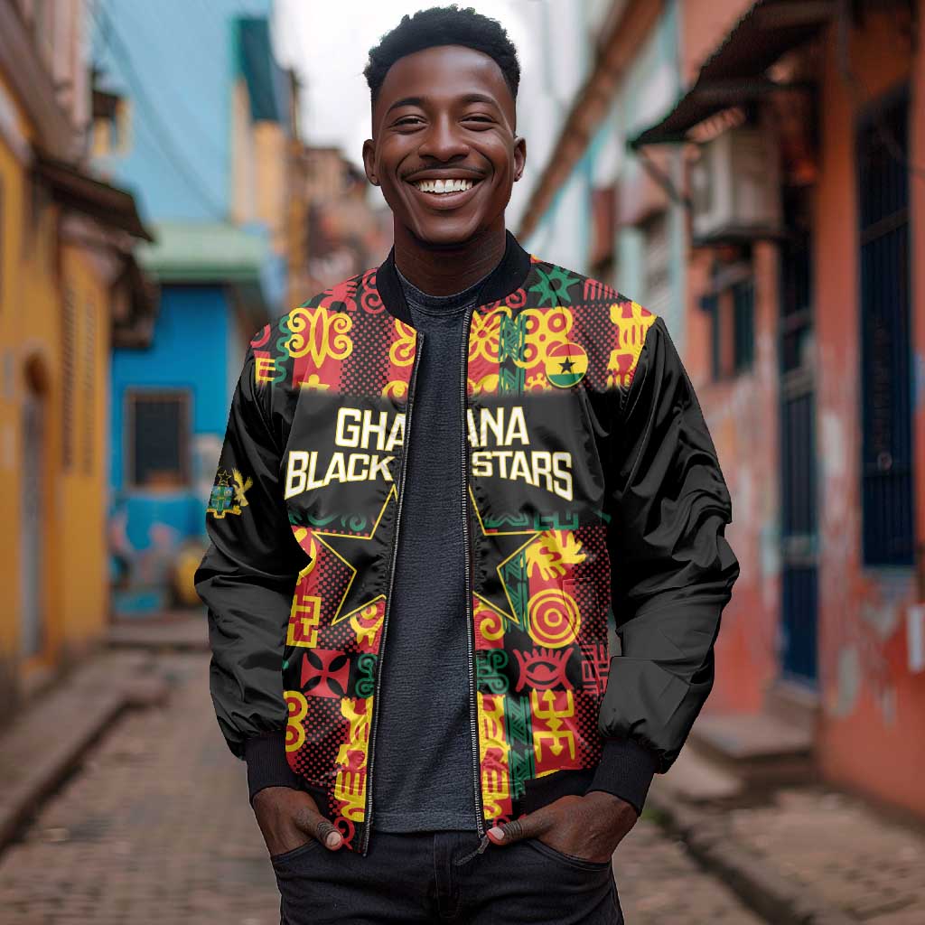Custom Ghana Black Stars Bomber Jacket Adinkra Pattern - Football Style