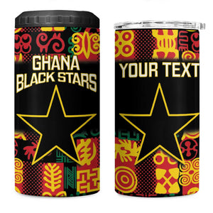 Custom Ghana Black Stars 4 in 1 Can Cooler Tumbler Adinkra Pattern - Football Style