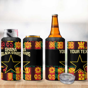 Custom Ghana Black Stars 4 in 1 Can Cooler Tumbler Adinkra Pattern - Football Style