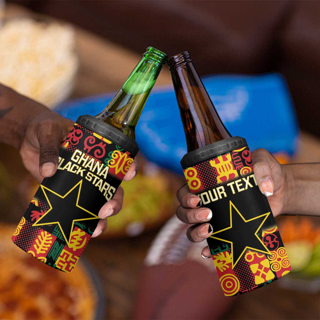 Custom Ghana Black Stars 4 in 1 Can Cooler Tumbler Adinkra Pattern - Football Style