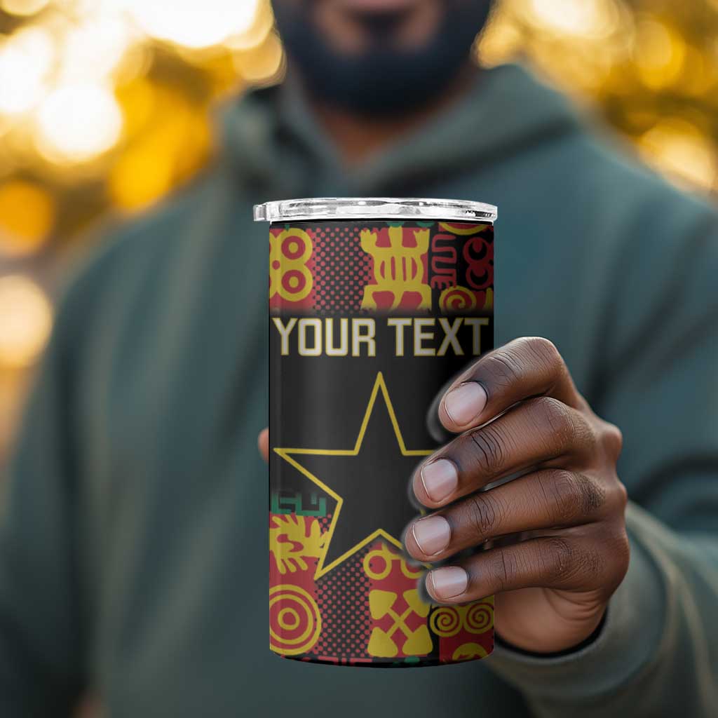 Custom Ghana Black Stars 4 in 1 Can Cooler Tumbler Adinkra Pattern - Football Style
