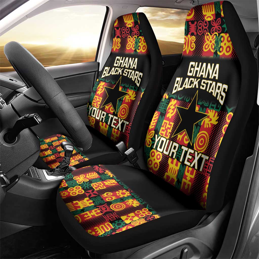 Custom Ghana Black Stars Car Seat Cover Adinkra Pattern - Football Style
