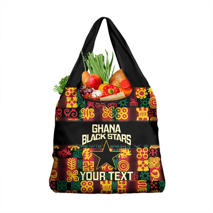 Custom Ghana Black Stars Grocery Bag Adinkra Pattern - Football Style