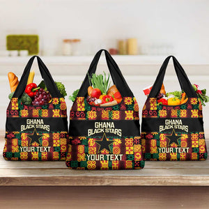 Custom Ghana Black Stars Grocery Bag Adinkra Pattern - Football Style