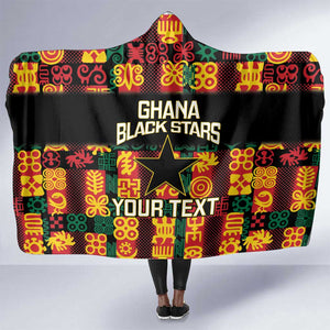 Custom Ghana Black Stars Hooded Blanket Adinkra Pattern - Football Style