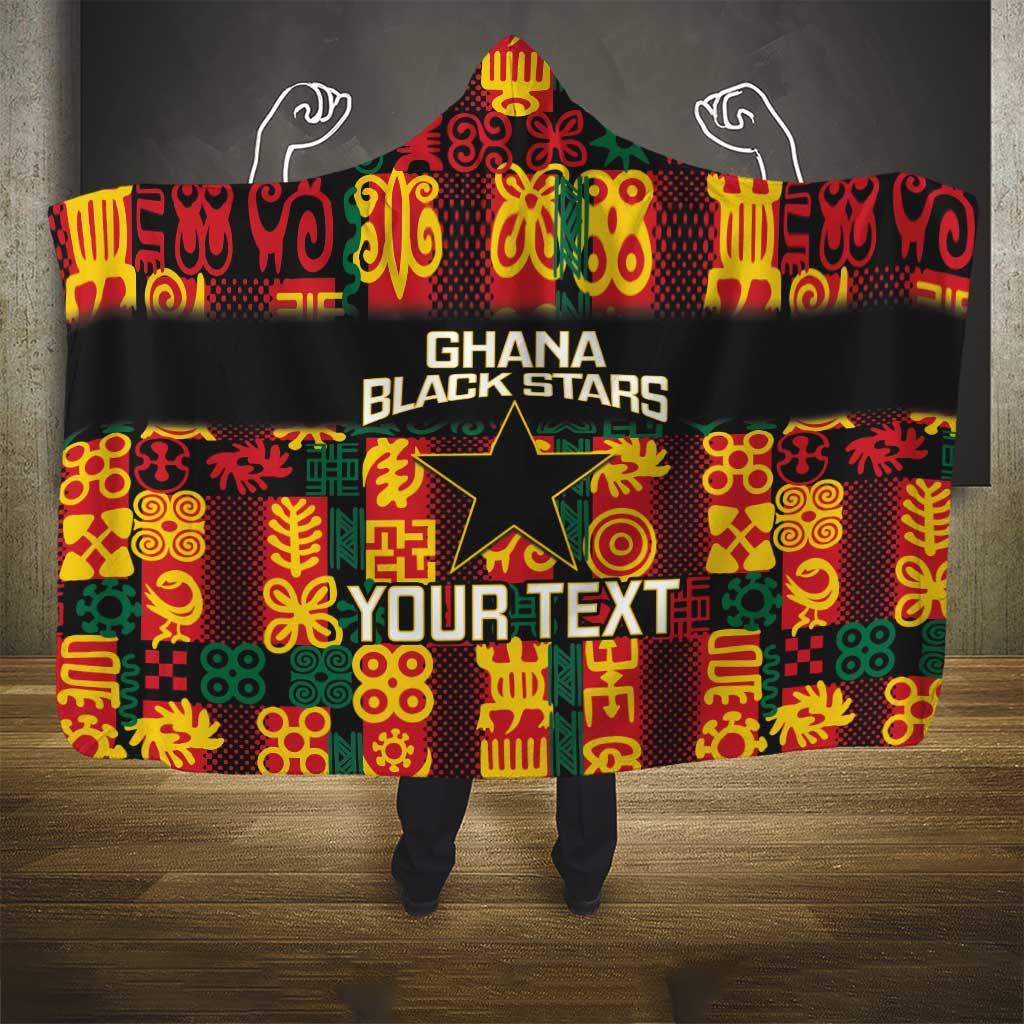 Custom Ghana Black Stars Hooded Blanket Adinkra Pattern - Football Style
