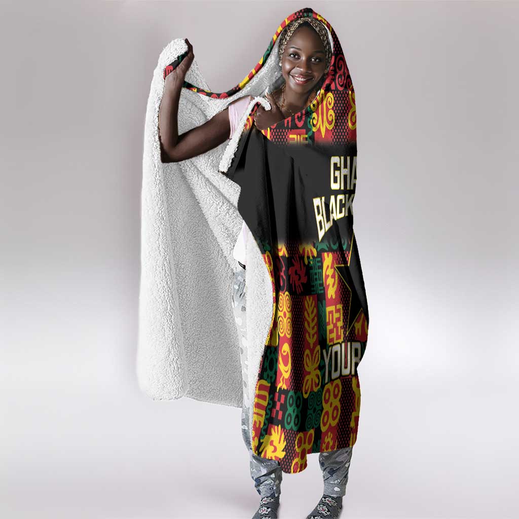 Custom Ghana Black Stars Hooded Blanket Adinkra Pattern - Football Style