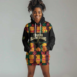 Custom Ghana Black Stars Hoodie Dress Adinkra Pattern - Football Style