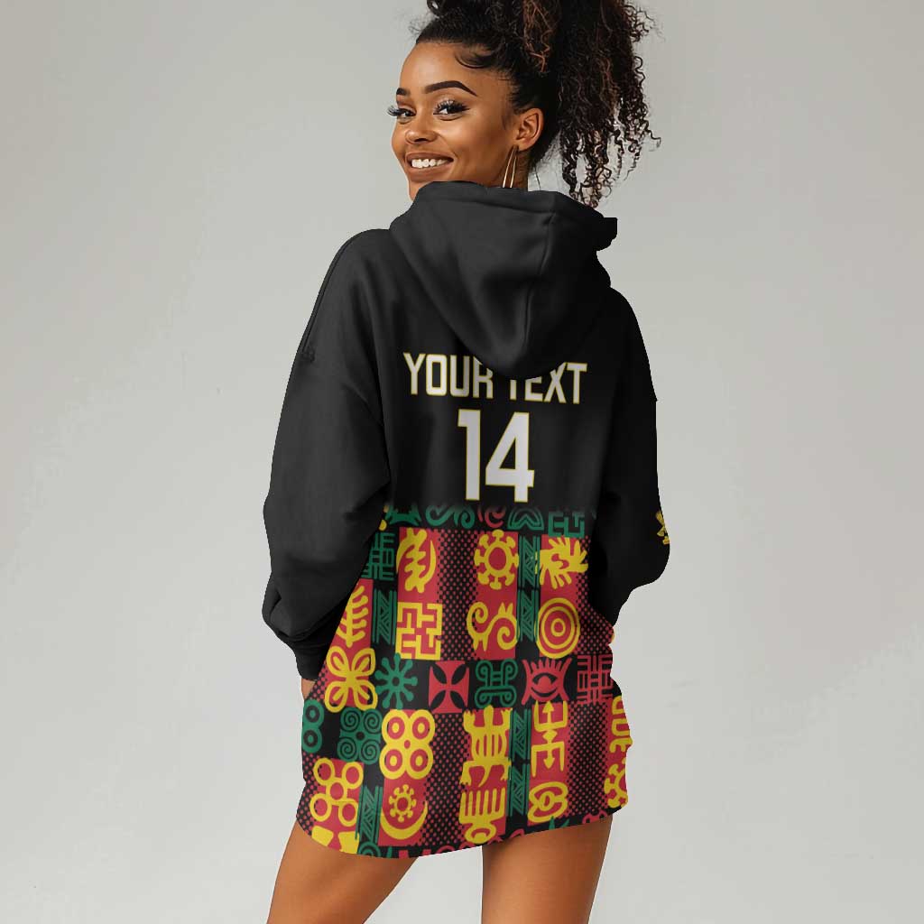 Custom Ghana Black Stars Hoodie Dress Adinkra Pattern - Football Style