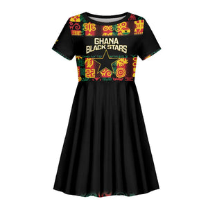 Custom Ghana Black Stars Kid Short Sleeve Dress Adinkra Pattern - Football Style
